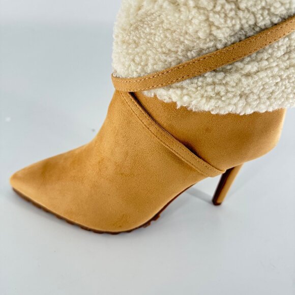 Thalia Sodi Tan Suede & Faux Fur Knee-High Heeled Boots, 7.5 - Picture 3 of 11